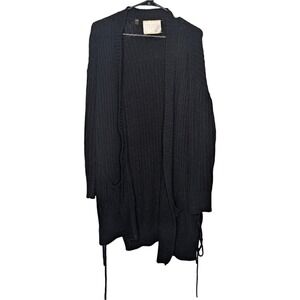 California Moonrise Women's Small Black Open Long Knit Cardigan Pockets